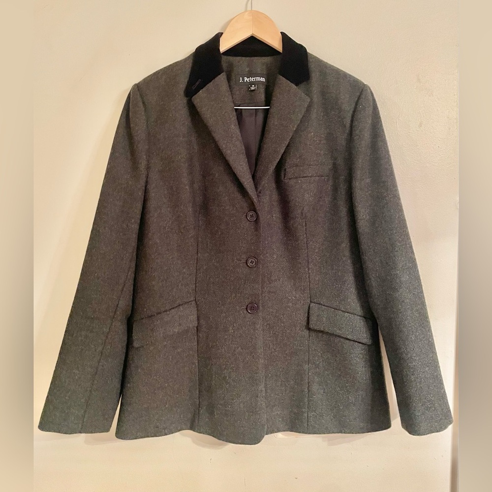 J. Peterman - 100% Wool Green Blazer Velvet Collar Detail Moon Tweed